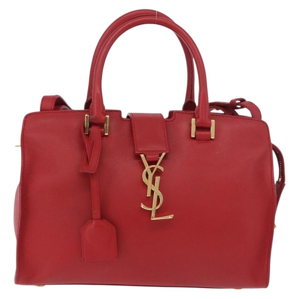 Saint Laurent Baby Leather Cabas Handbag Red